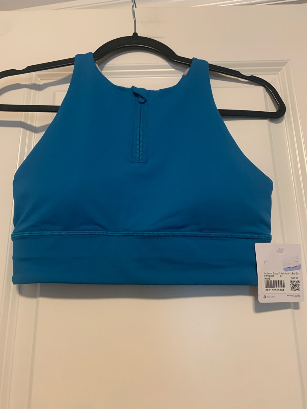 lululemon athletica High-Neck Zip Energy Bra, Hawaiian Blue, Sz 6, NWT